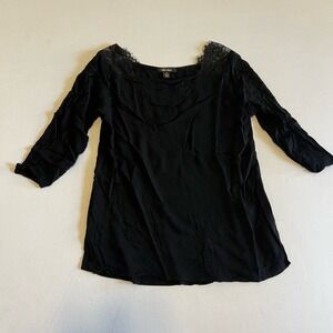 Ella Moss black lace shoulders black top blouse XS